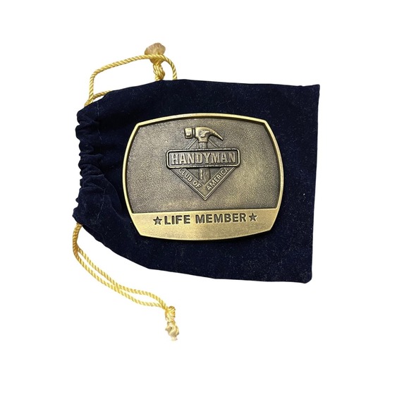 Vintage 1996 Handyman Club of America Life Member Belt Buckle Brass Tone Pouch - Picture 2 of 4